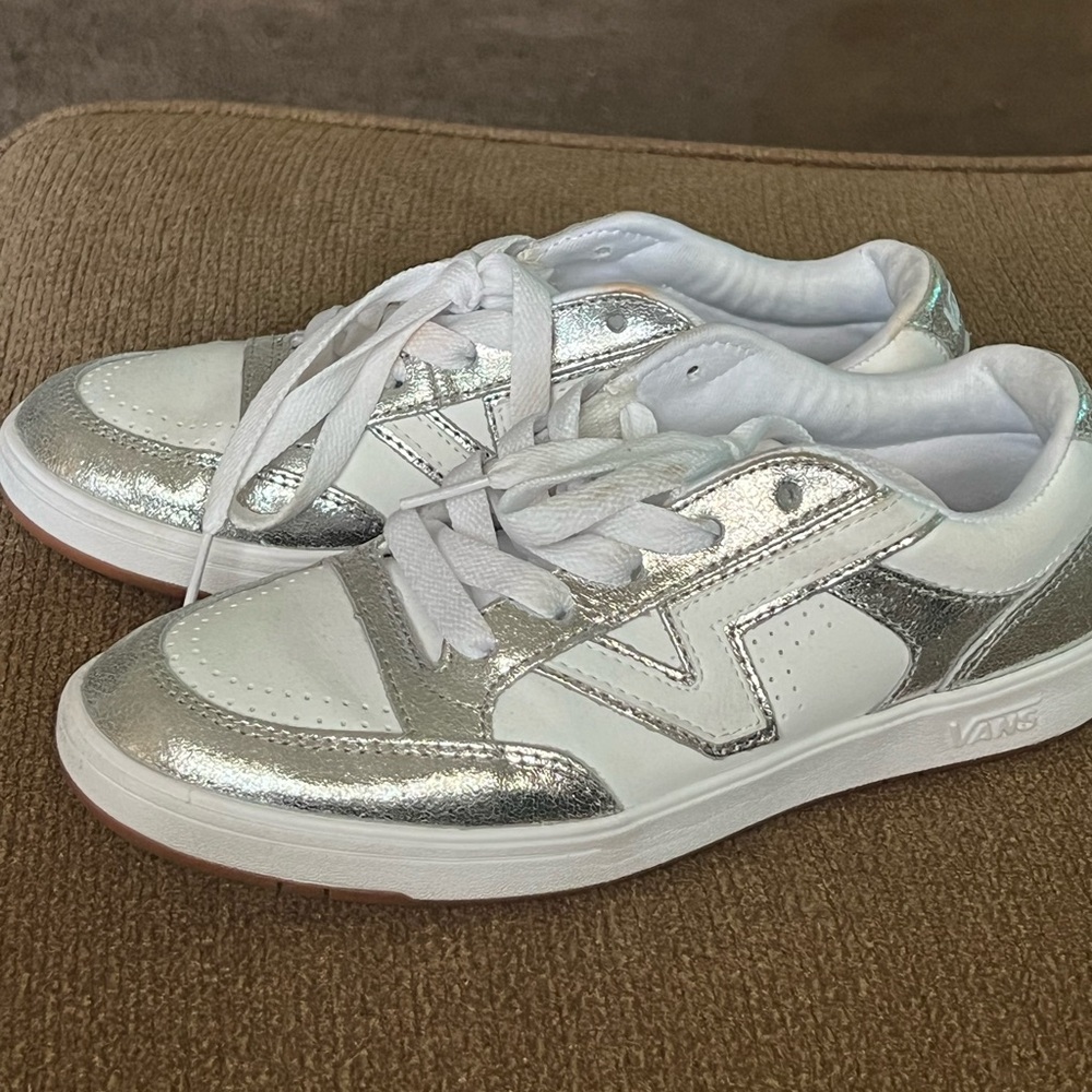 Vans Metallic Silver and White Sneakers